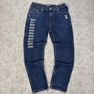 FTP 10 Year Anniversary 2010-2020 embroidered tapered leg indigo jeans mens 32